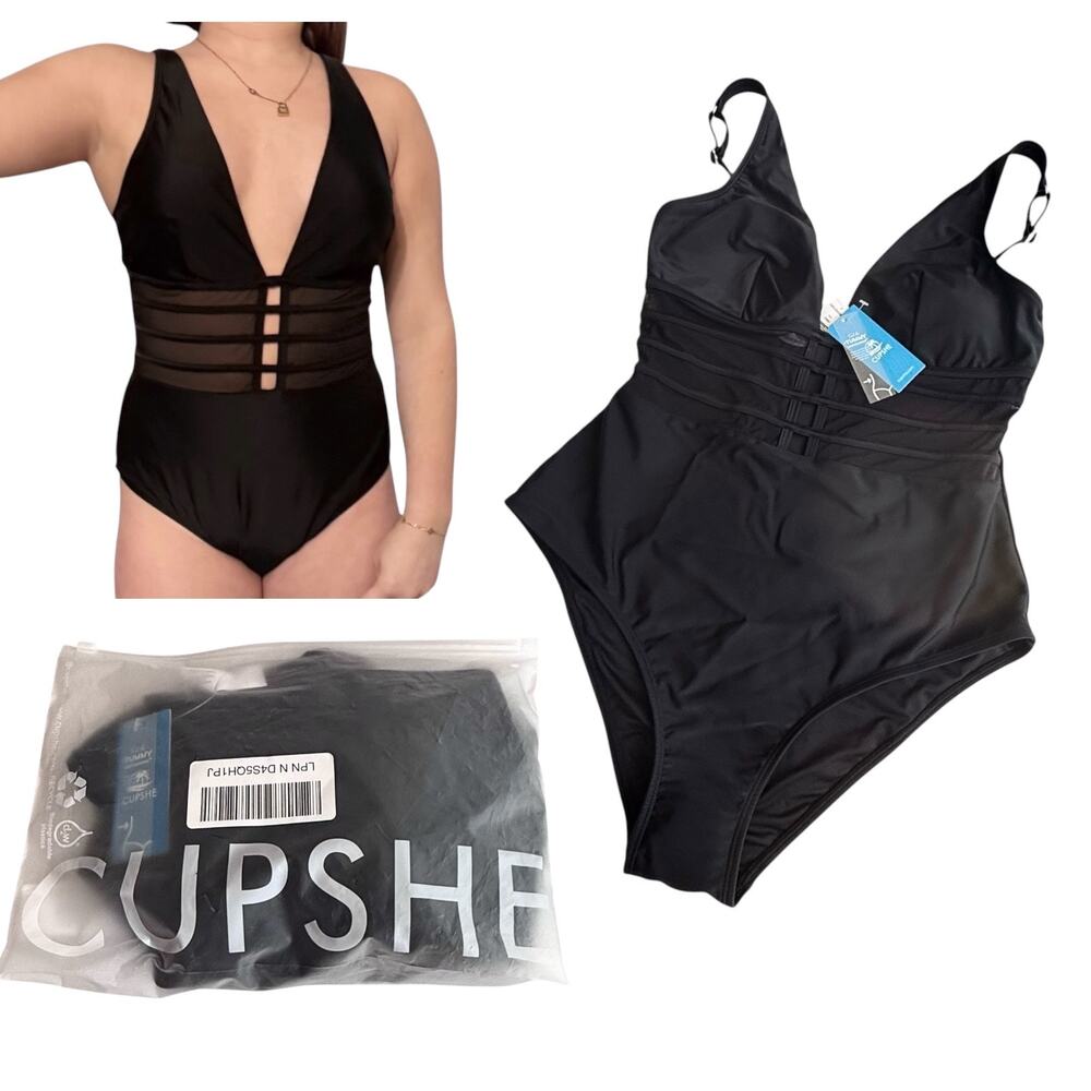 NEW Cupshe SWIMSUIT Women's LG 1PC Bathing Suit Tummy Control Mesh Adj. Straps